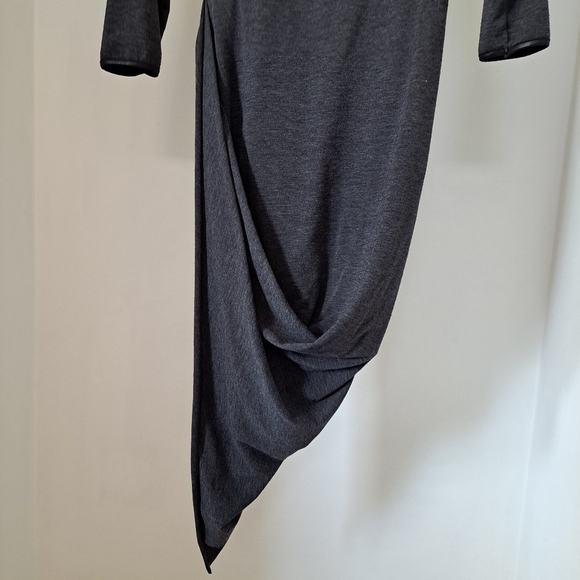 GUESS | Dark grey front key hole & black pleather trim draped style dress - Picture 5 of 15